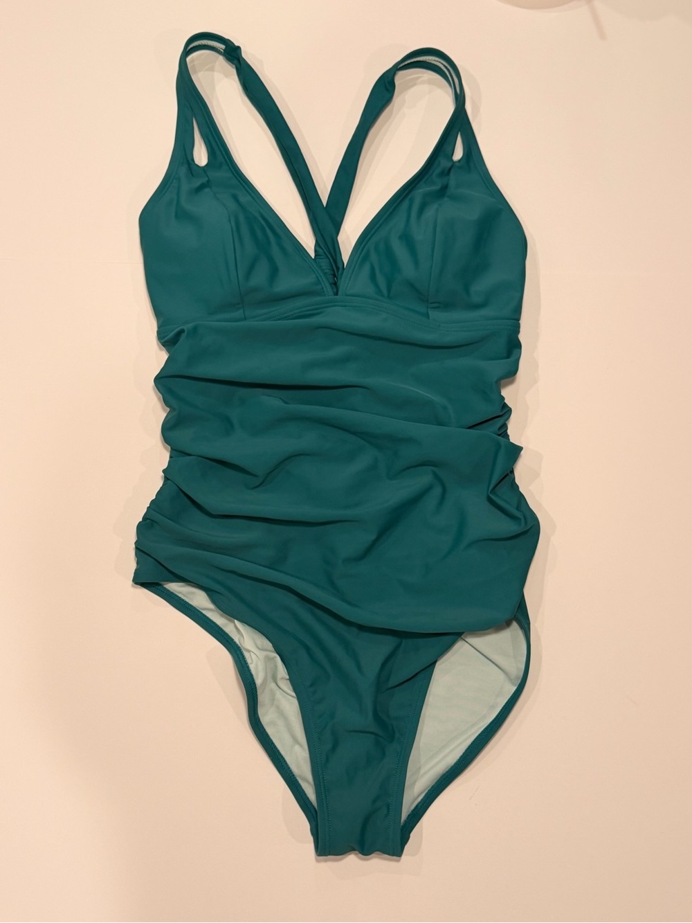 Cupshe Teal Ruched V-Neck One-Piece Swimsuit